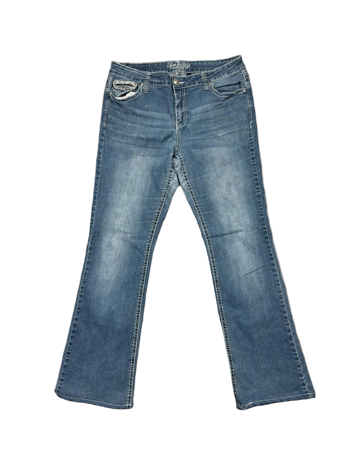 Vintage Y2K Love Indigo Butterfly Flared Jeans (M)