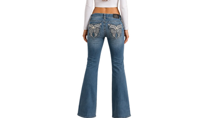 Vintage Y2K Love Indigo Butterfly Flared Jeans (M)