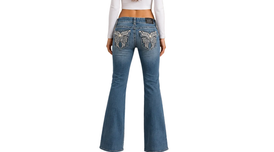 Vintage Y2K Love Indigo Butterfly Flared Jeans (M)