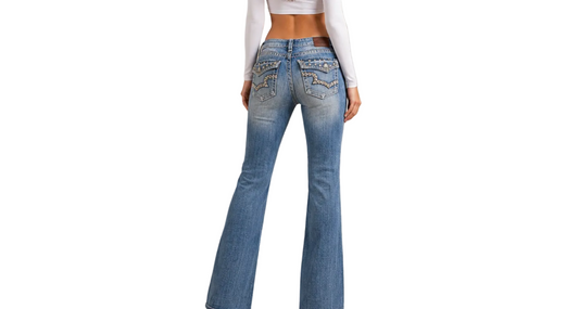 Vintage Flared Jeans mit Strass Taschen (M/L)
