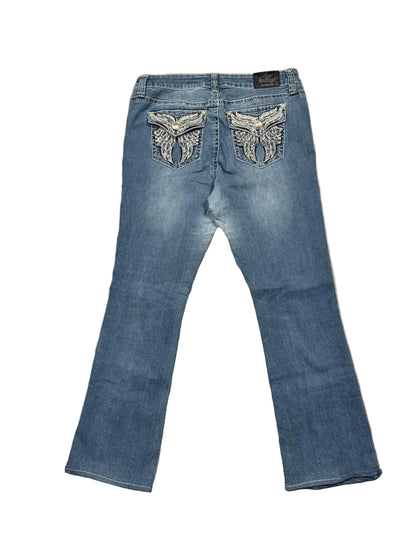 Vintage Y2K Love Indigo Butterfly Flared Jeans (M)