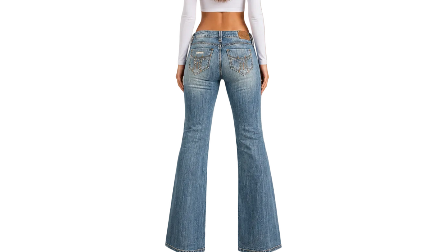 Vintage Flared Jeans mit Strass Details (M)