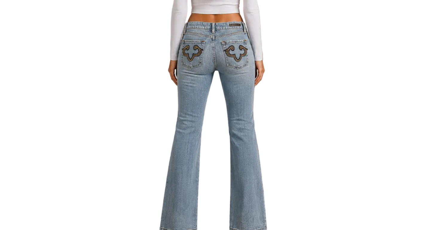 Vintage Y2K Rock Revival Style Flared Bootcut Jeans (M)